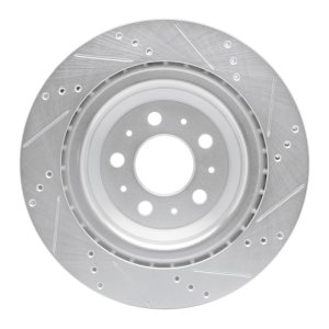 Tesla Model 3 Brake Rotor (1) - Rear Left - R1 Concepts - Drilled & Slotted - Silver - `17-`25